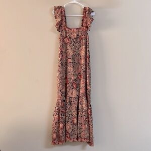 Love The Label Anthropologie Jaipur Floral Boho Ruffle Maxi Dress